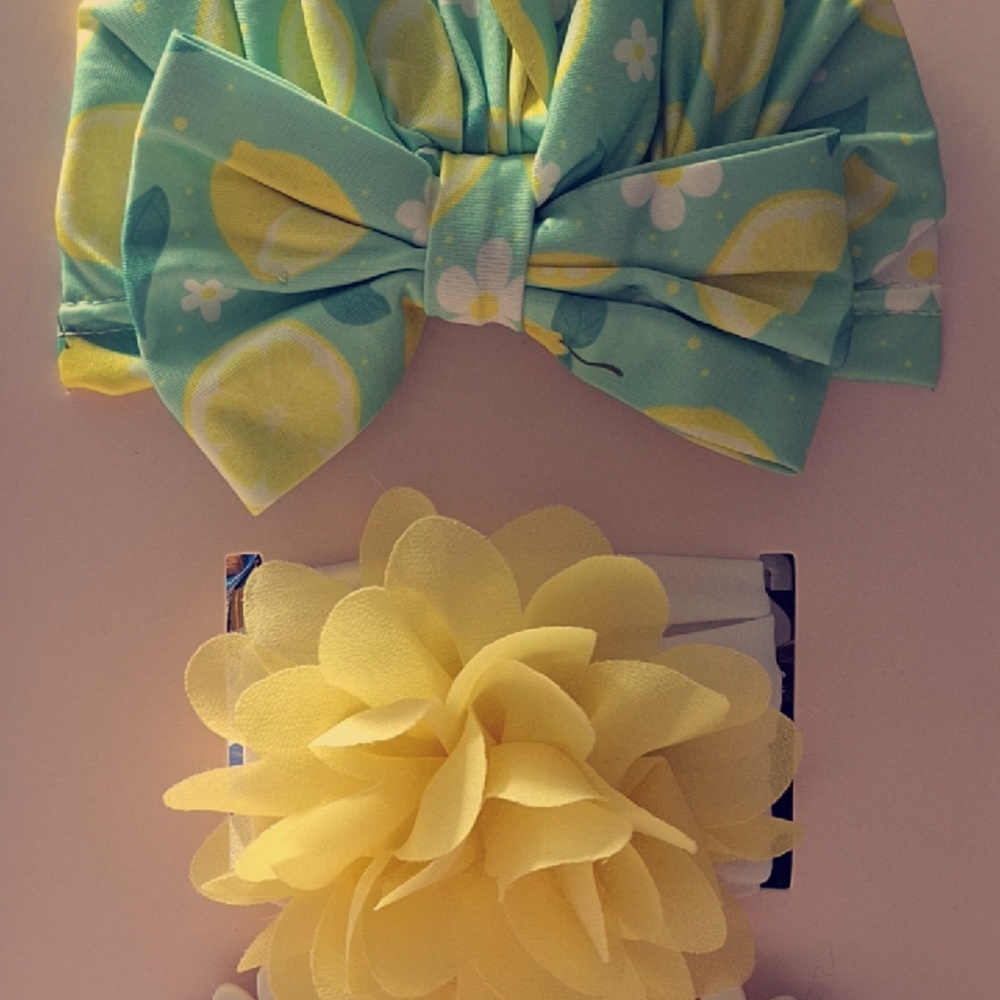 Lemon Print Kids Headband and Yellow Flower Clip Set